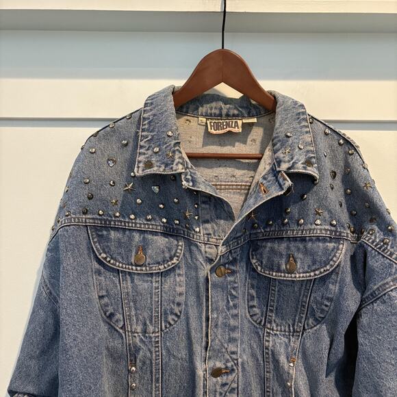 Vtg 80s Forenza Studded Denim Jacket Small Hearts Stars Western Oversized Italy - Picture 4 of 14